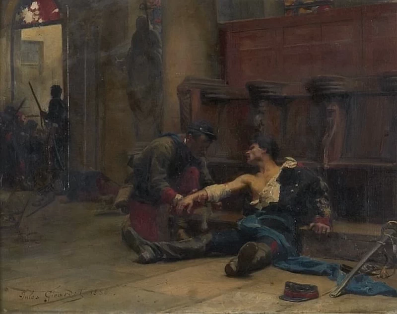 Soldato ferito durante l'assalto alla chiesa